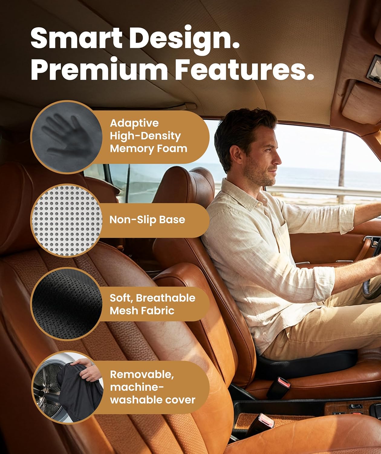 Memory foam seat cushion with ergonomic design in black, shown on office chair — view 4
