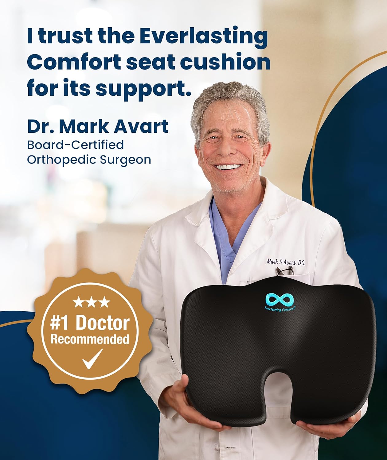 Memory foam seat cushion with ergonomic design in black, shown on office chair — view 4