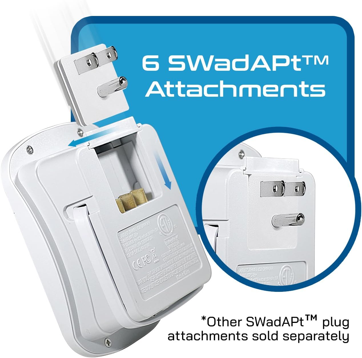 Multi-outlet universal travel adapter with USB-C and USB-A ports, surge protection, and international plug adapters — view 4