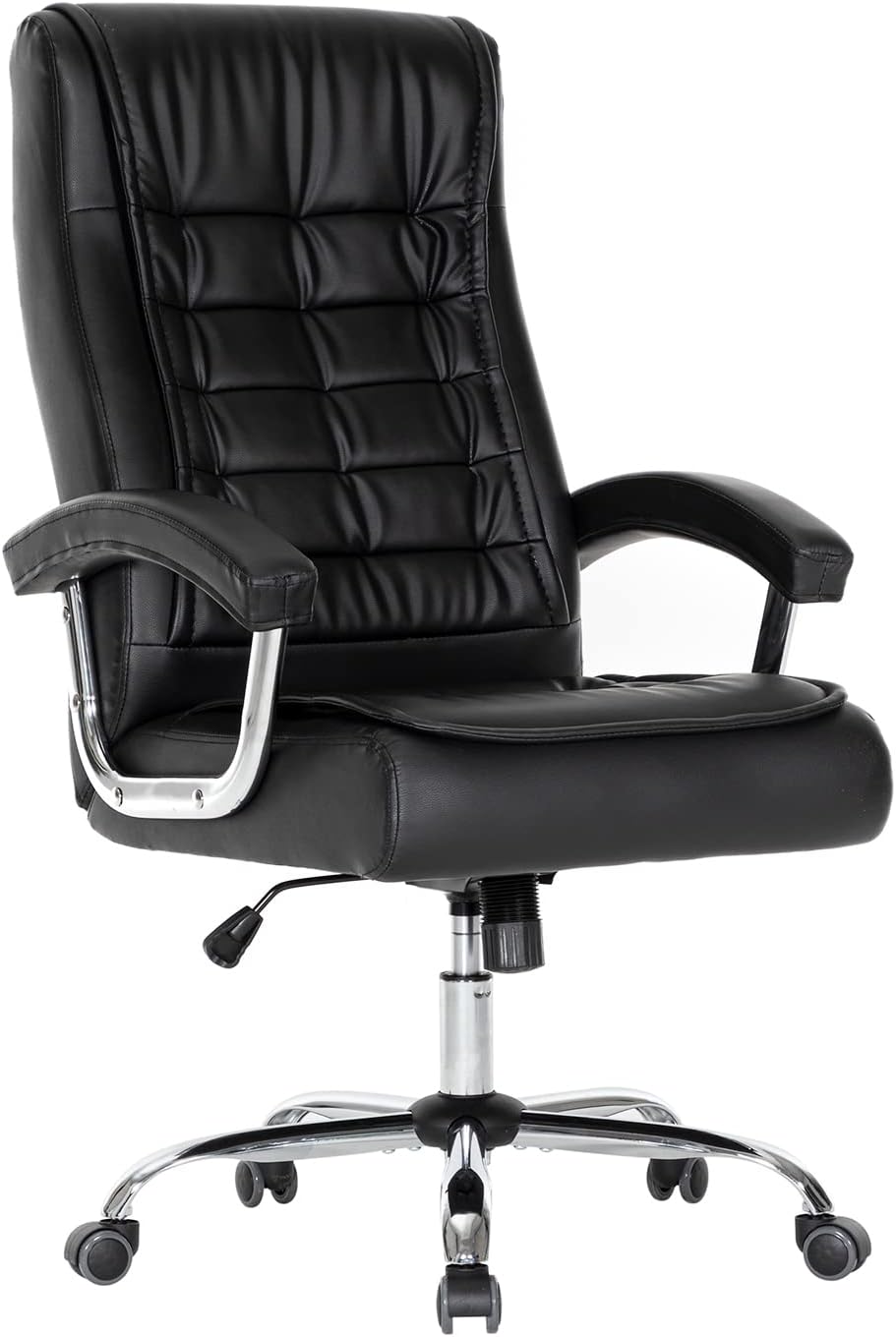 High-back leather office chair with padded armrests and swivel base in khaki — view 3a