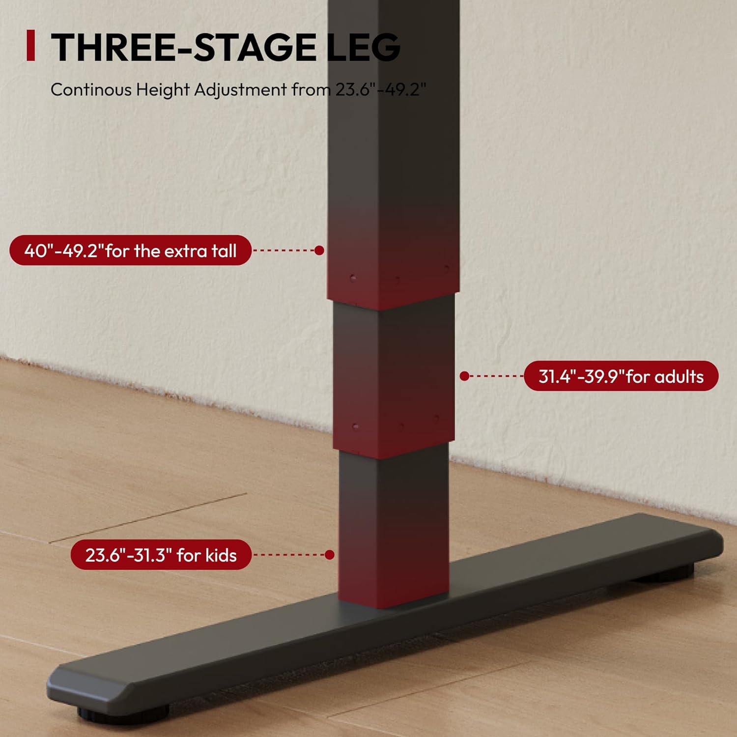 Black height adjustable standing desk with dual motor system and control handset, 60-inch work surface — view 3
