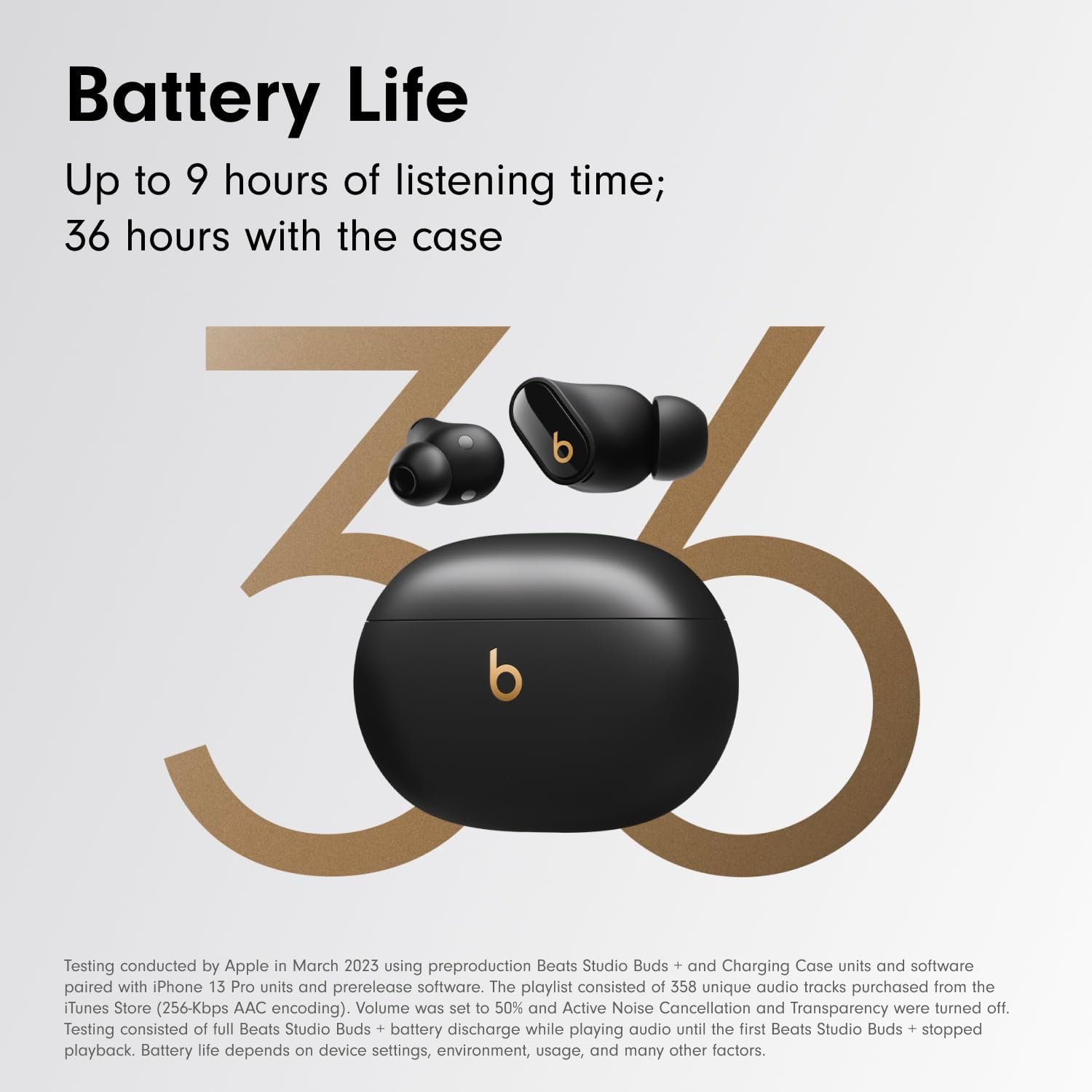 Beats Studio Buds + true wireless earbuds with noise cancellation in black and gold finish — view 3
