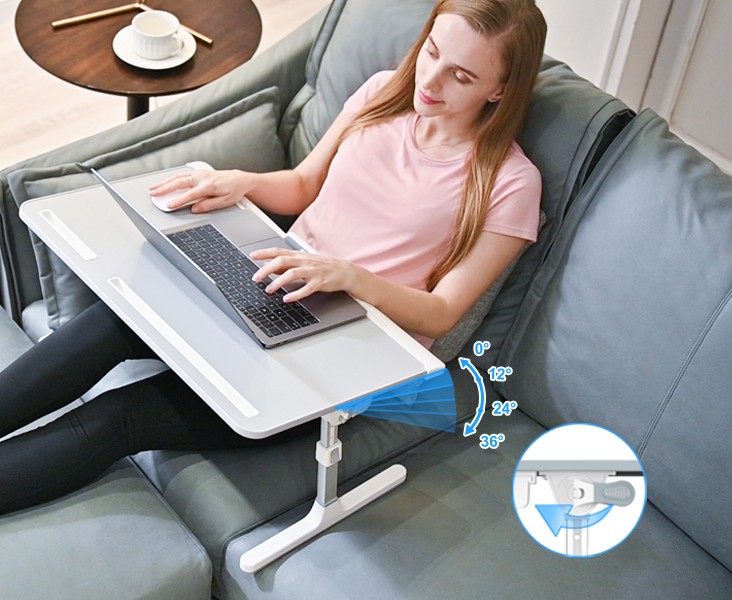 X-large grey leather adjustable laptop bed desk with foldable design and storage drawer — view 3b