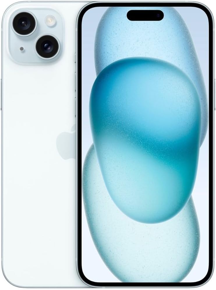 Apple iPhone 15 128GB in black finish, sleek pocket-size smartphone with Dynamic Island display — view 3a