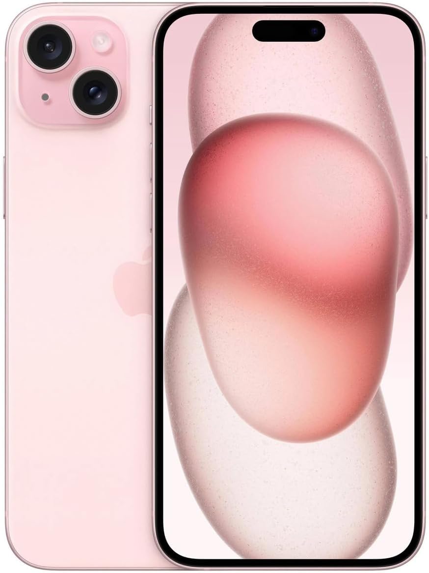 Apple iPhone 15 128GB in black finish, sleek pocket-size smartphone with Dynamic Island display — view 3b