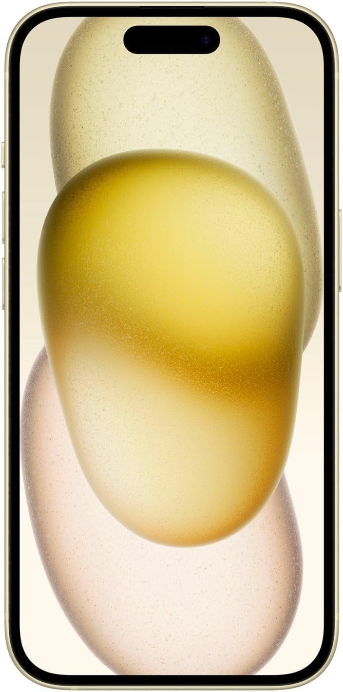 Apple iPhone 15 128GB in black finish, sleek pocket-size smartphone with Dynamic Island display — view 7a