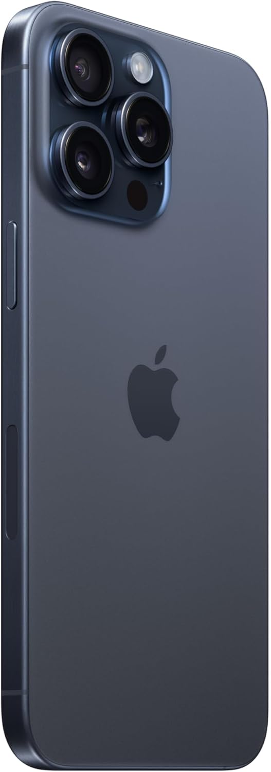 iPhone 15 Pro Max in Black Titanium finish, front and back view showing premium design and camera system โ view 5b