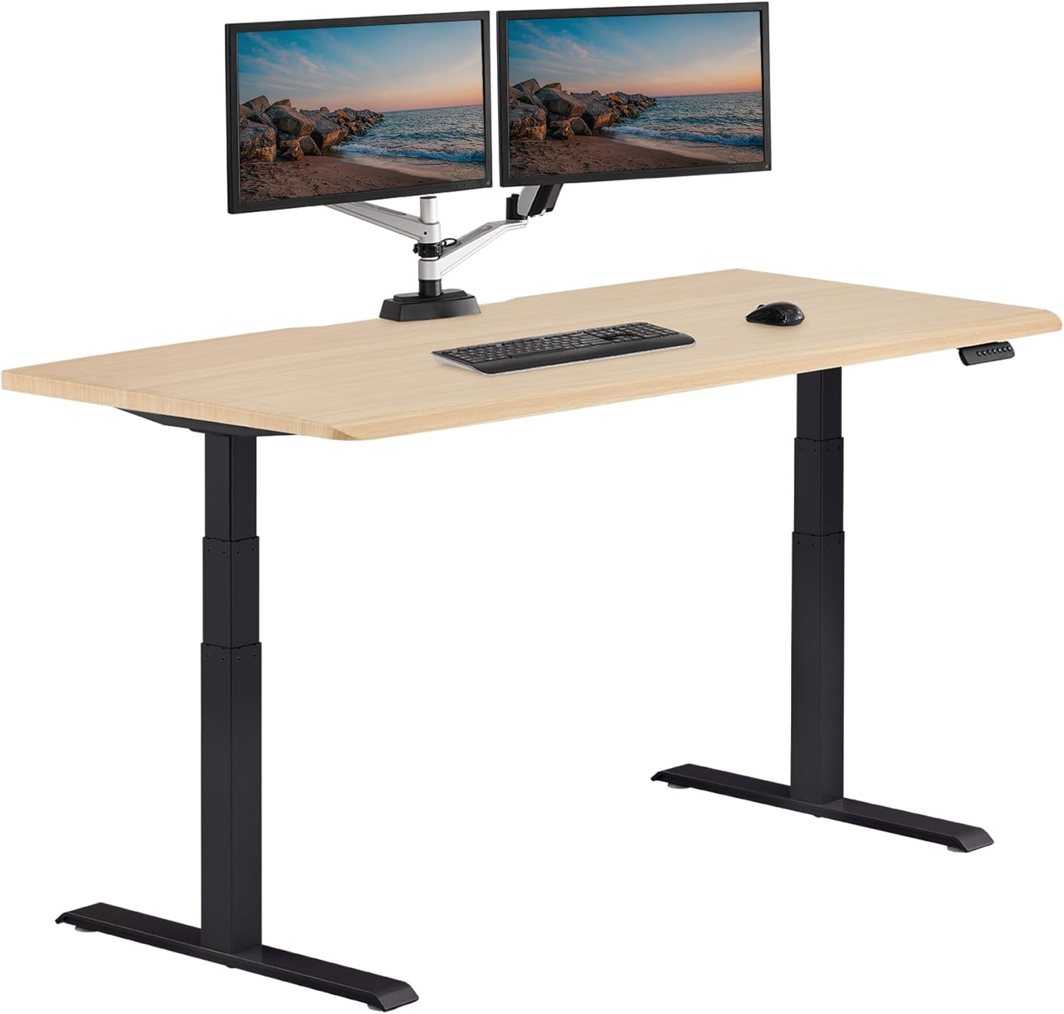 Large black electric standing desk with height-adjustable frame and sloped edge design — view 5