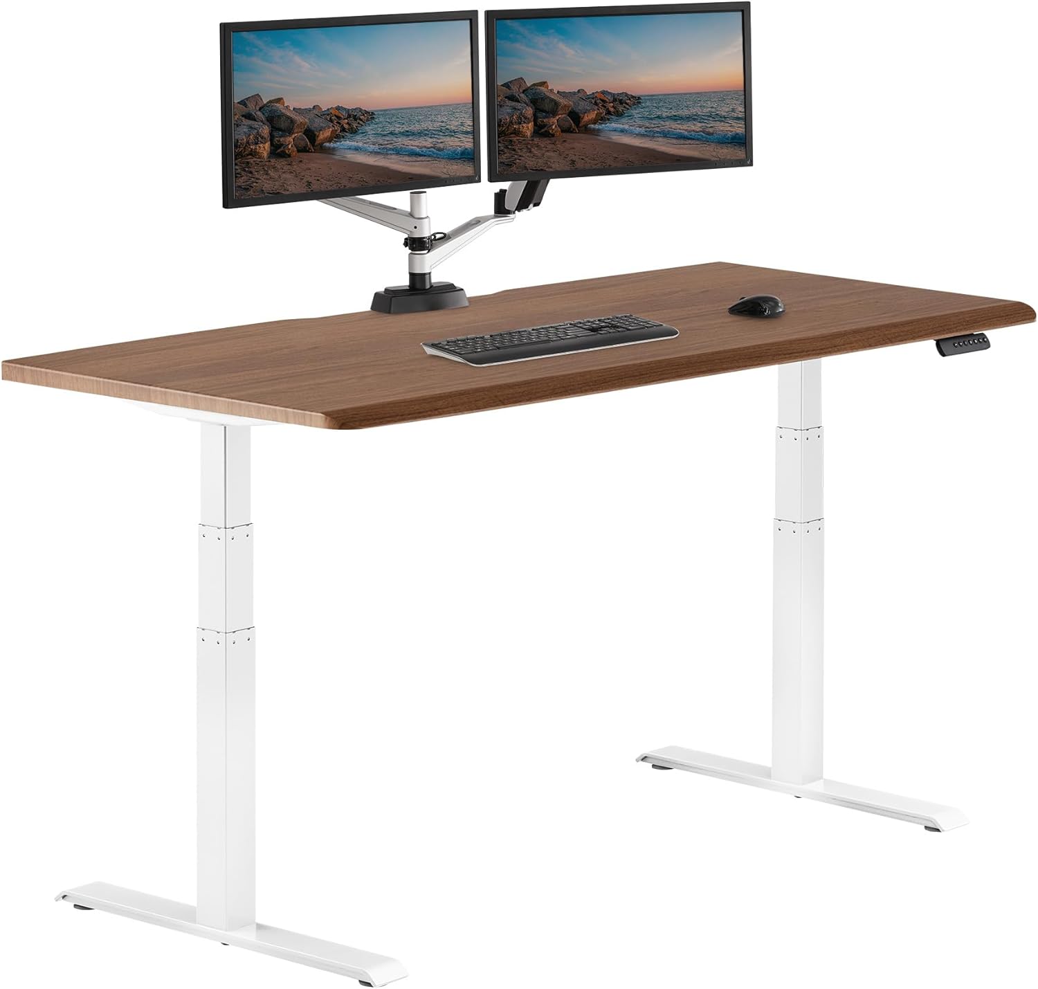 Large black electric standing desk with height-adjustable frame and sloped edge design — view 4