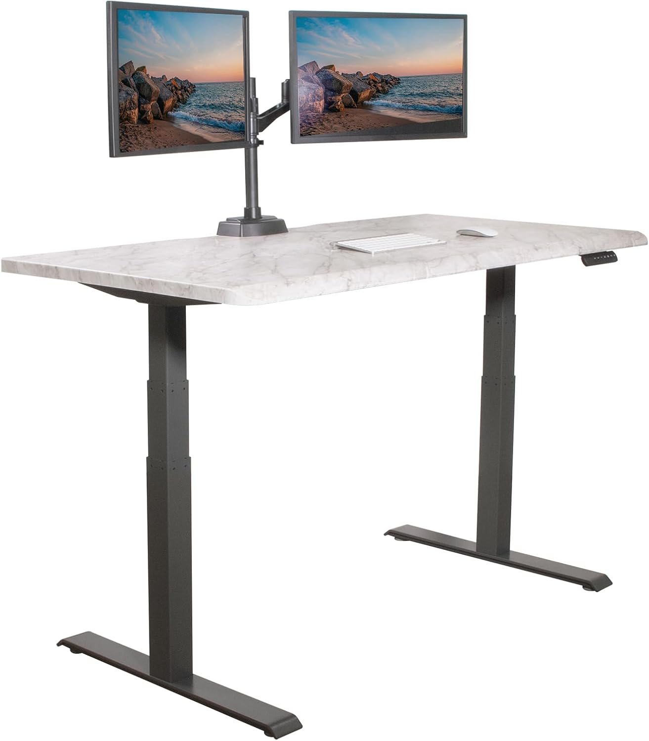 Large black electric standing desk with height-adjustable frame and sloped edge design — view 5b
