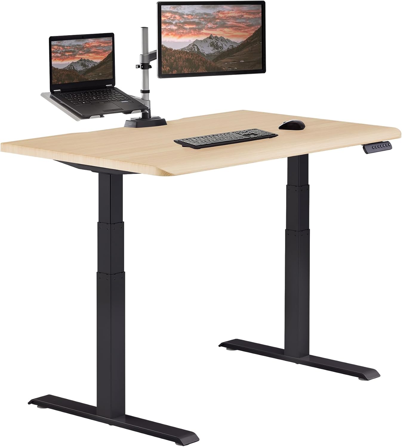 Large black electric standing desk with height-adjustable frame and sloped edge design — view 7b