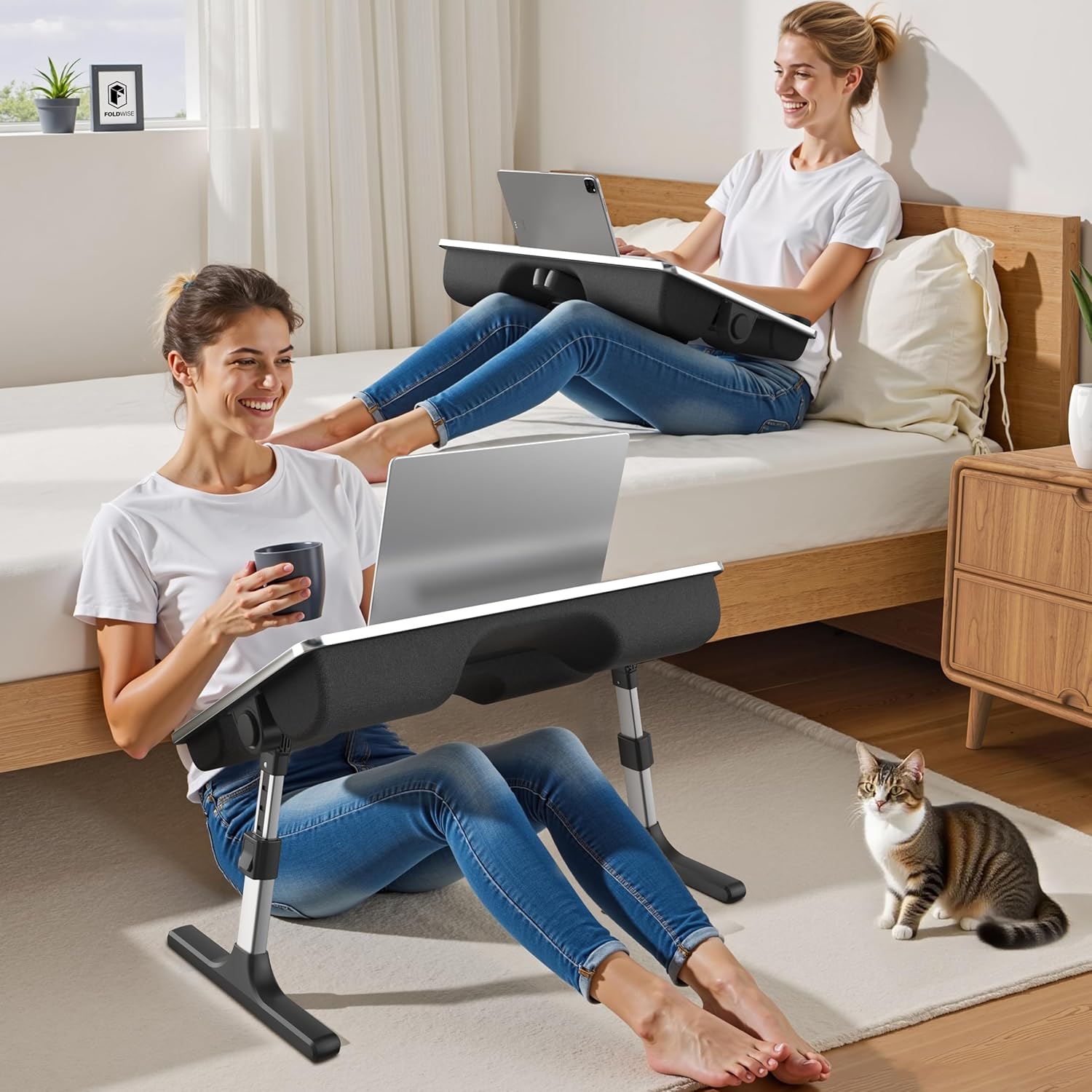 Adjustable foldable lap desk with soft cushions, wrist rest, and non-slip leather base in [color] — view 3