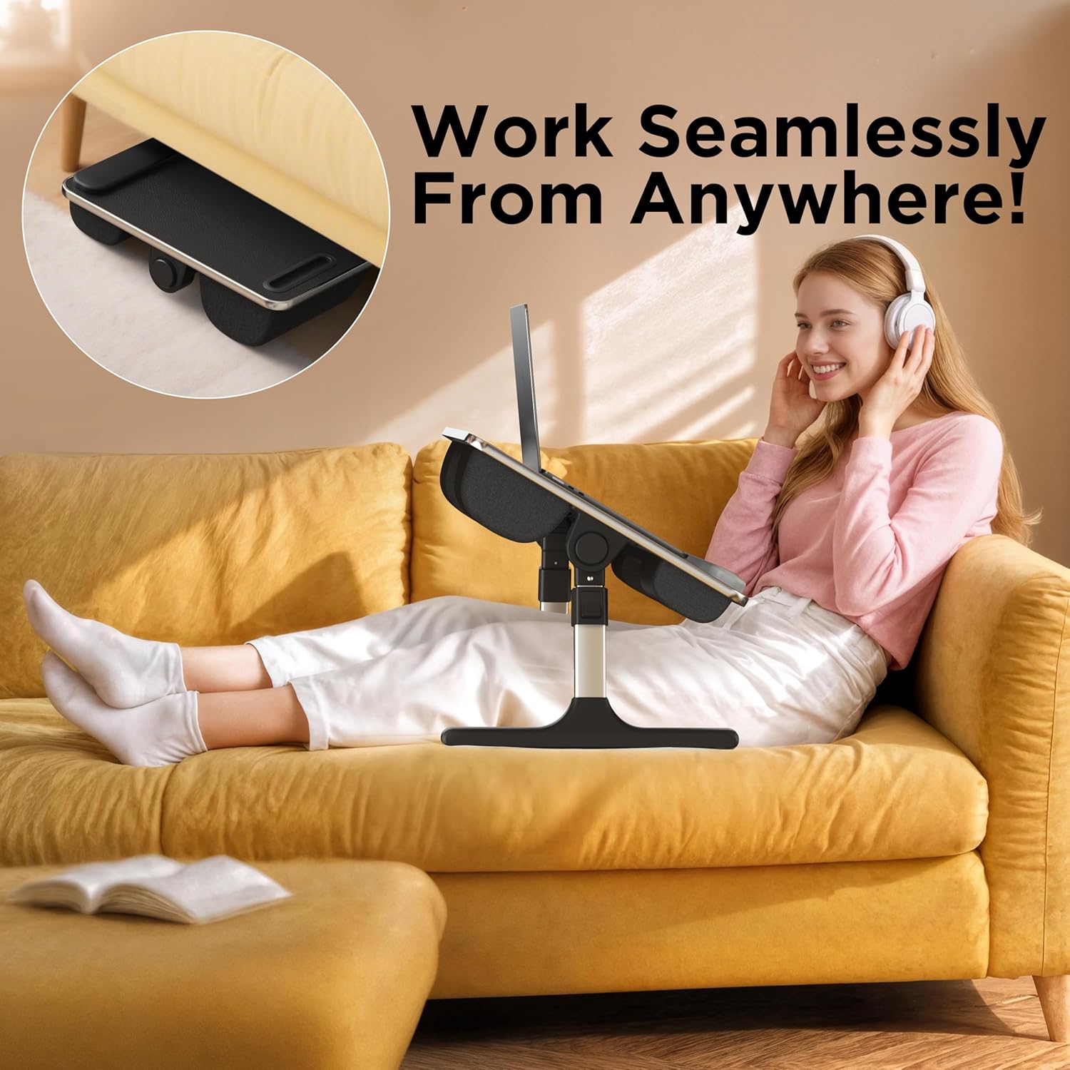 Adjustable foldable lap desk with soft cushions, wrist rest, and non-slip leather base in [color] — view 2