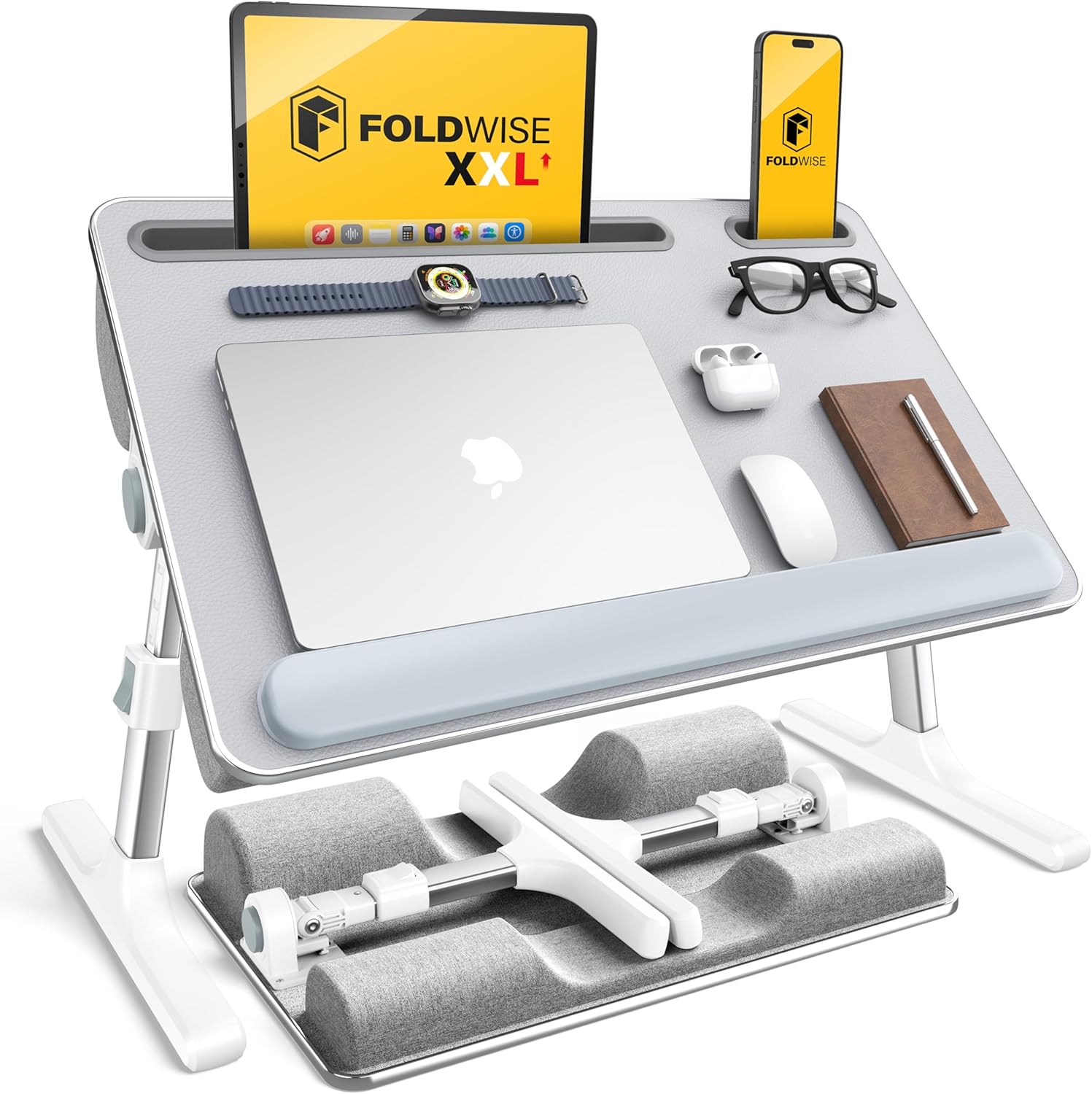 Adjustable foldable lap desk with soft cushions, wrist rest, and non-slip leather base in [color] — view 5