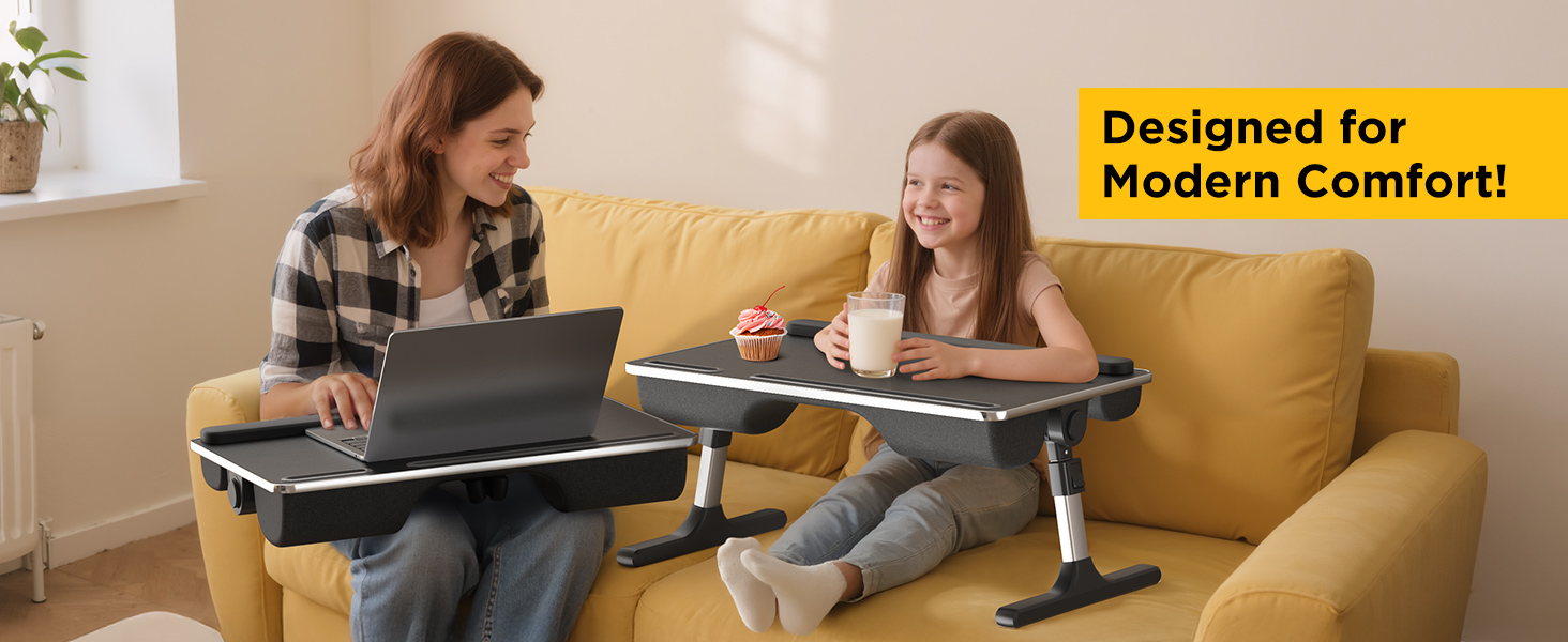 Adjustable foldable lap desk with soft cushions, wrist rest, and non-slip leather base in [color] — view 3b