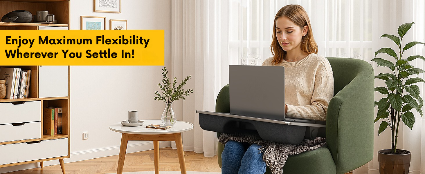 Adjustable foldable lap desk with soft cushions, wrist rest, and non-slip leather base in [color] — view 4
