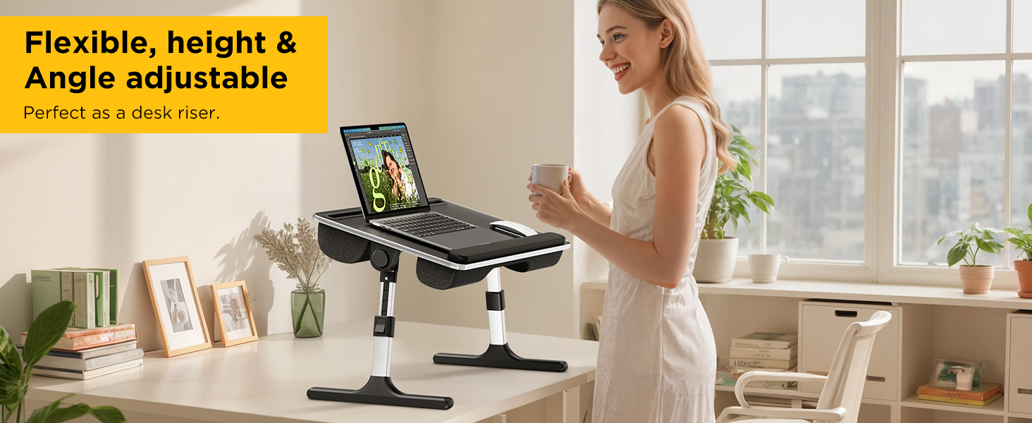 Adjustable foldable lap desk with soft cushions, wrist rest, and non-slip leather base in [color] — view 5a