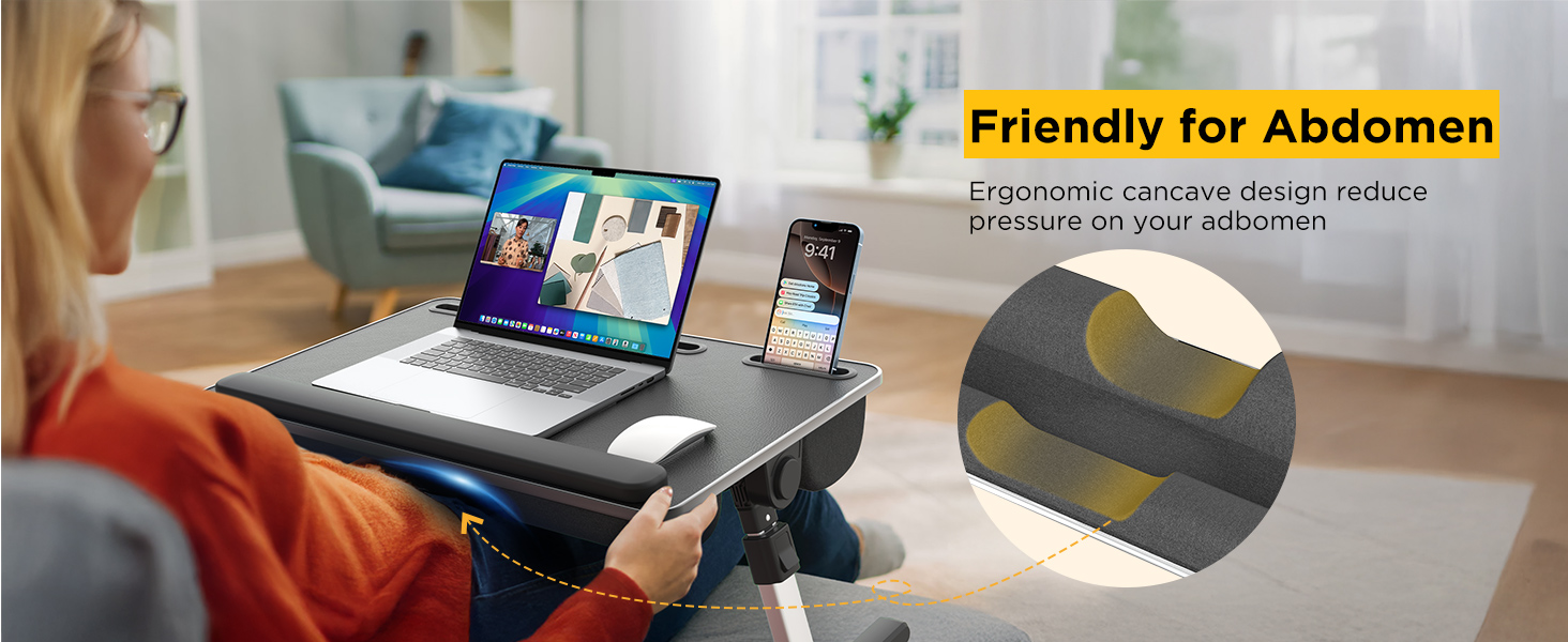 Adjustable foldable lap desk with soft cushions, wrist rest, and non-slip leather base in [color] — view 5b