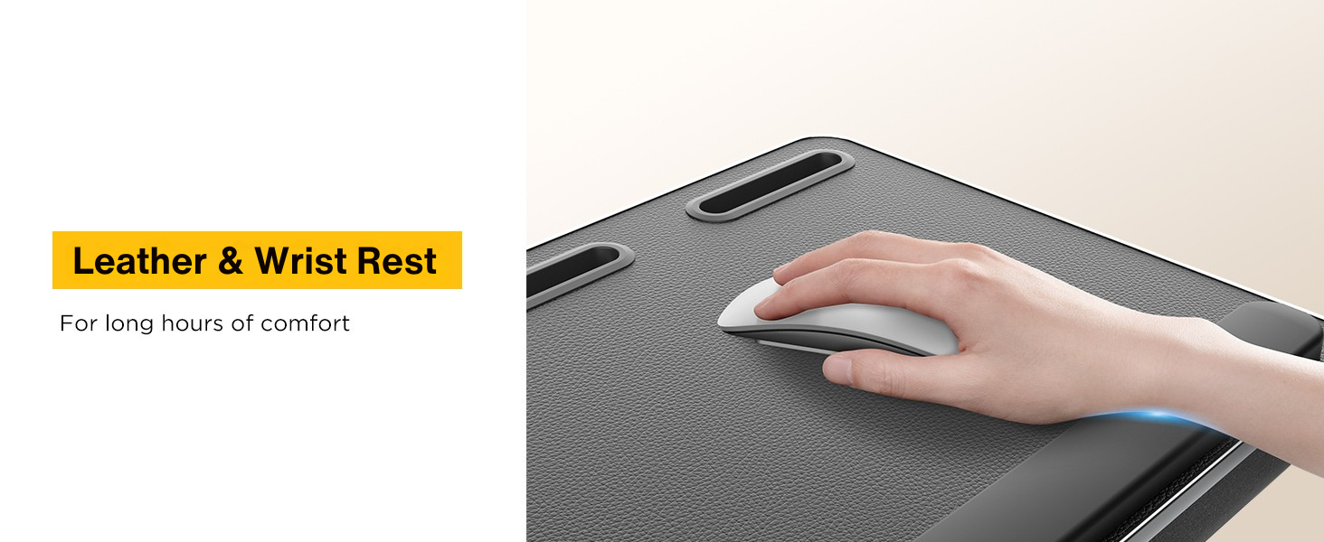 Adjustable foldable lap desk with soft cushions, wrist rest, and non-slip leather base in [color] — view 7a