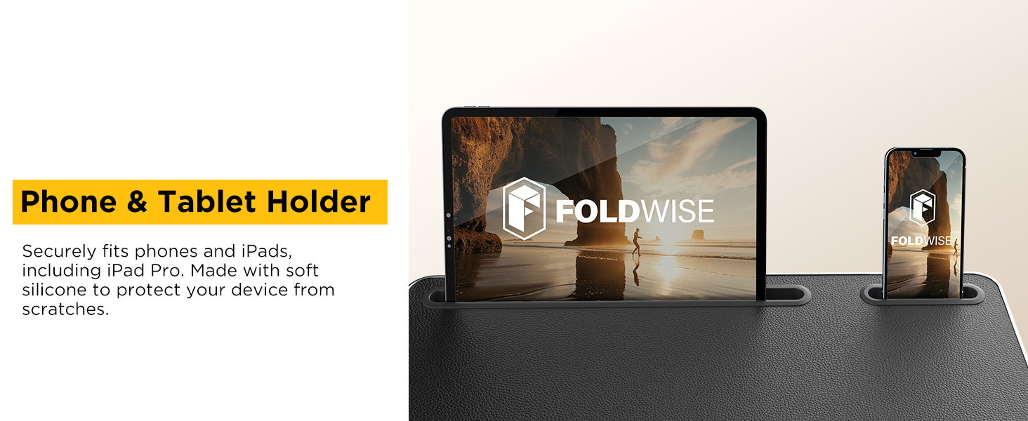 Adjustable foldable lap desk with soft cushions, wrist rest, and non-slip leather base in [color] — view 7b