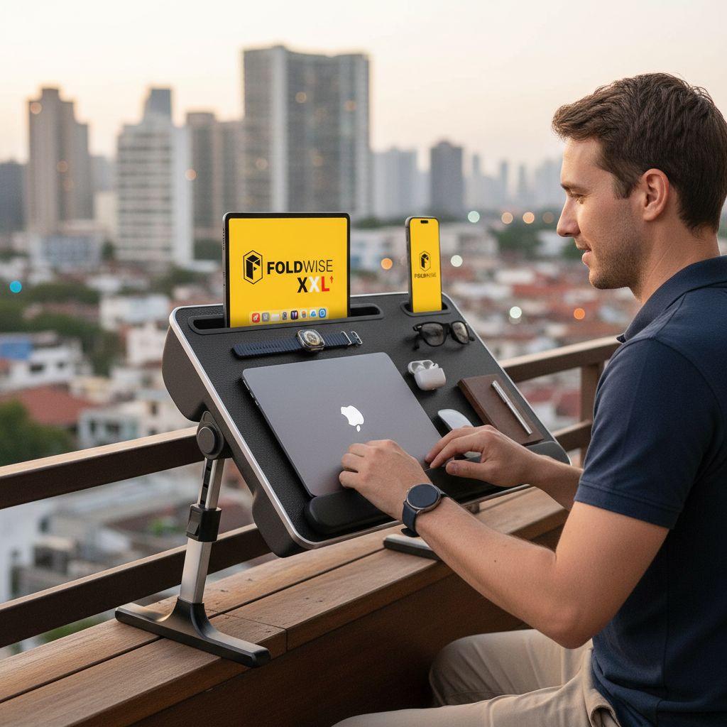 Adjustable foldable lap desk with soft cushions, wrist rest, and non-slip leather base in [color] — view 2