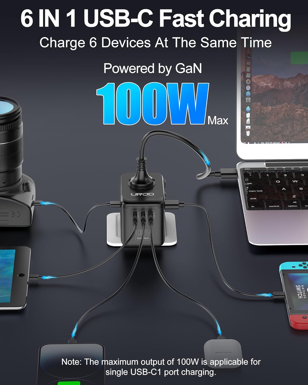 Universal travel adapter with GaN fast charging, multiple USB ports and AC outlet, silver finish — view 4