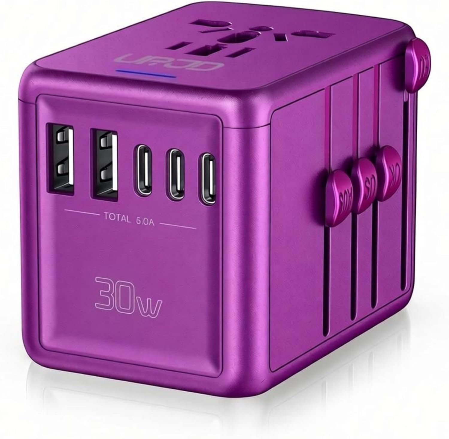 Universal travel adapter with GaN fast charging, multiple USB ports and AC outlet, silver finish — view 4