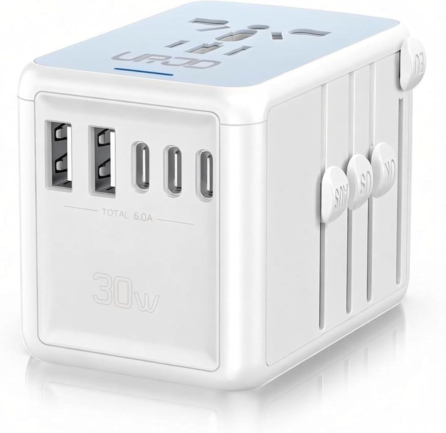 Universal travel adapter with GaN fast charging, multiple USB ports and AC outlet, silver finish — view 5