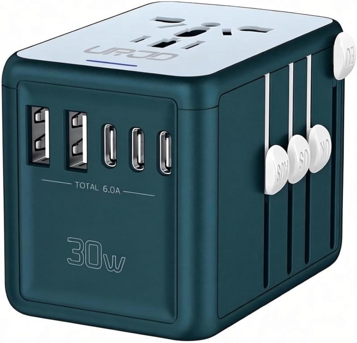 Universal travel adapter with GaN fast charging, multiple USB ports and AC outlet, silver finish — view 4