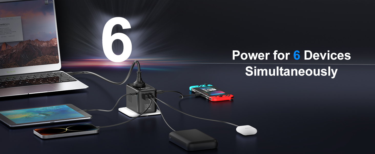 Universal travel adapter with GaN fast charging, multiple USB ports and AC outlet, silver finish — view 7a