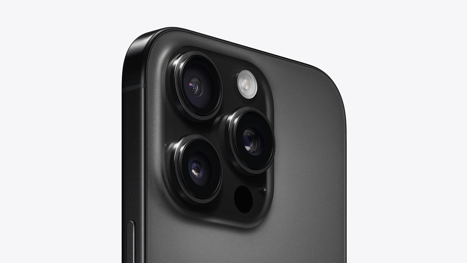 Apple iPhone 16 Pro Max in Black Titanium, front and back view showing premium glass and titanium build with Dynamic Island display โ back