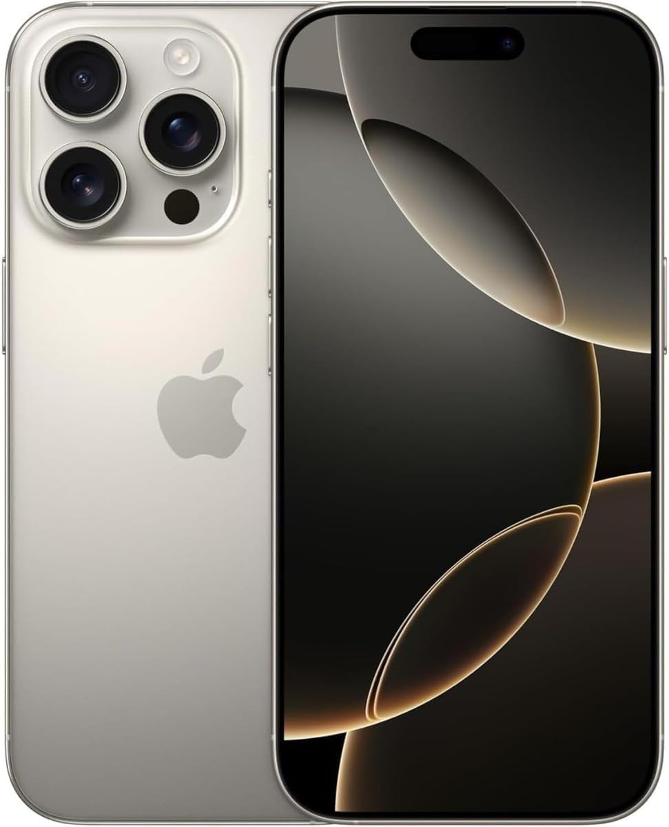 Apple iPhone 16 Pro Max in Black Titanium, front and back view showing premium glass and titanium build with Dynamic Island display โ view 5a