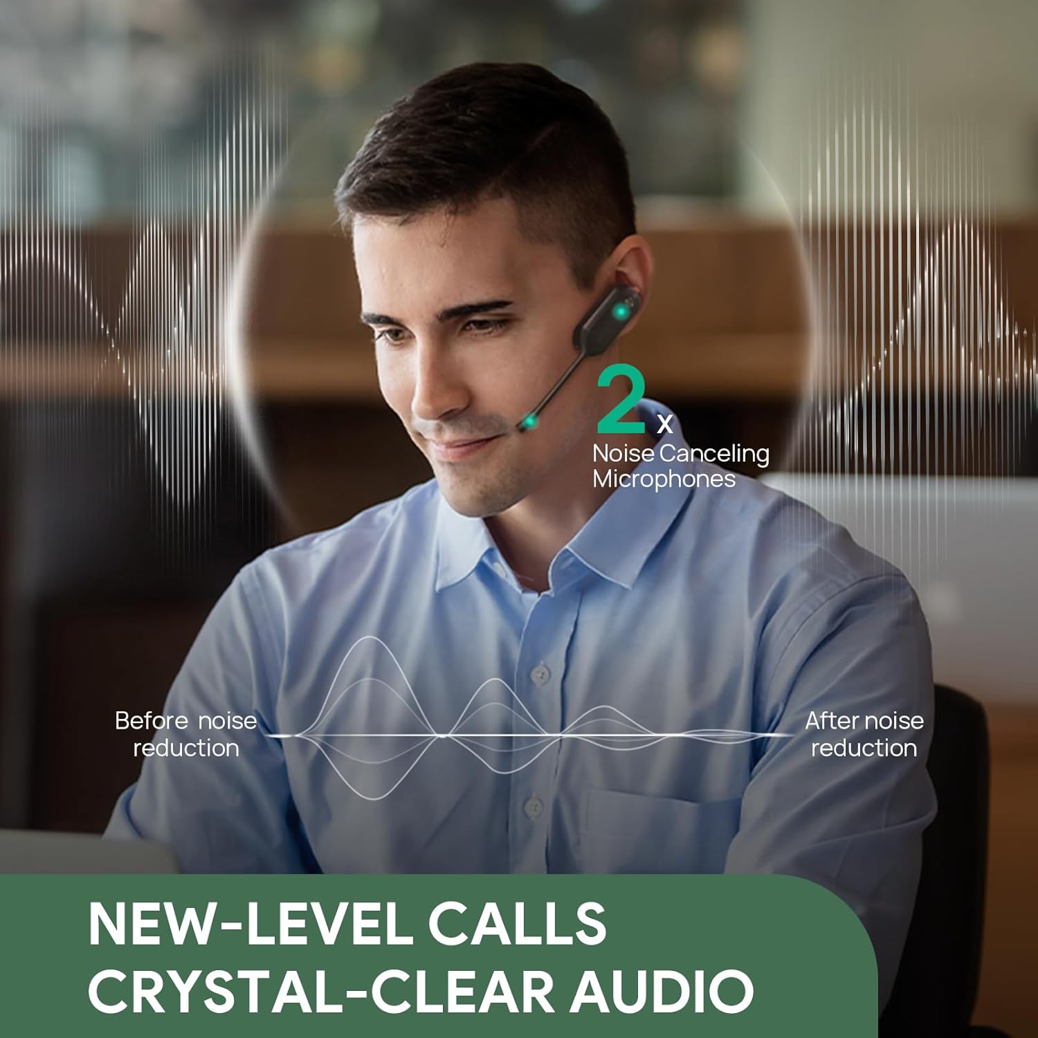 Over-ear DECT wireless headset with noise-cancelling microphone, shown in utilitarian black finish — view 3