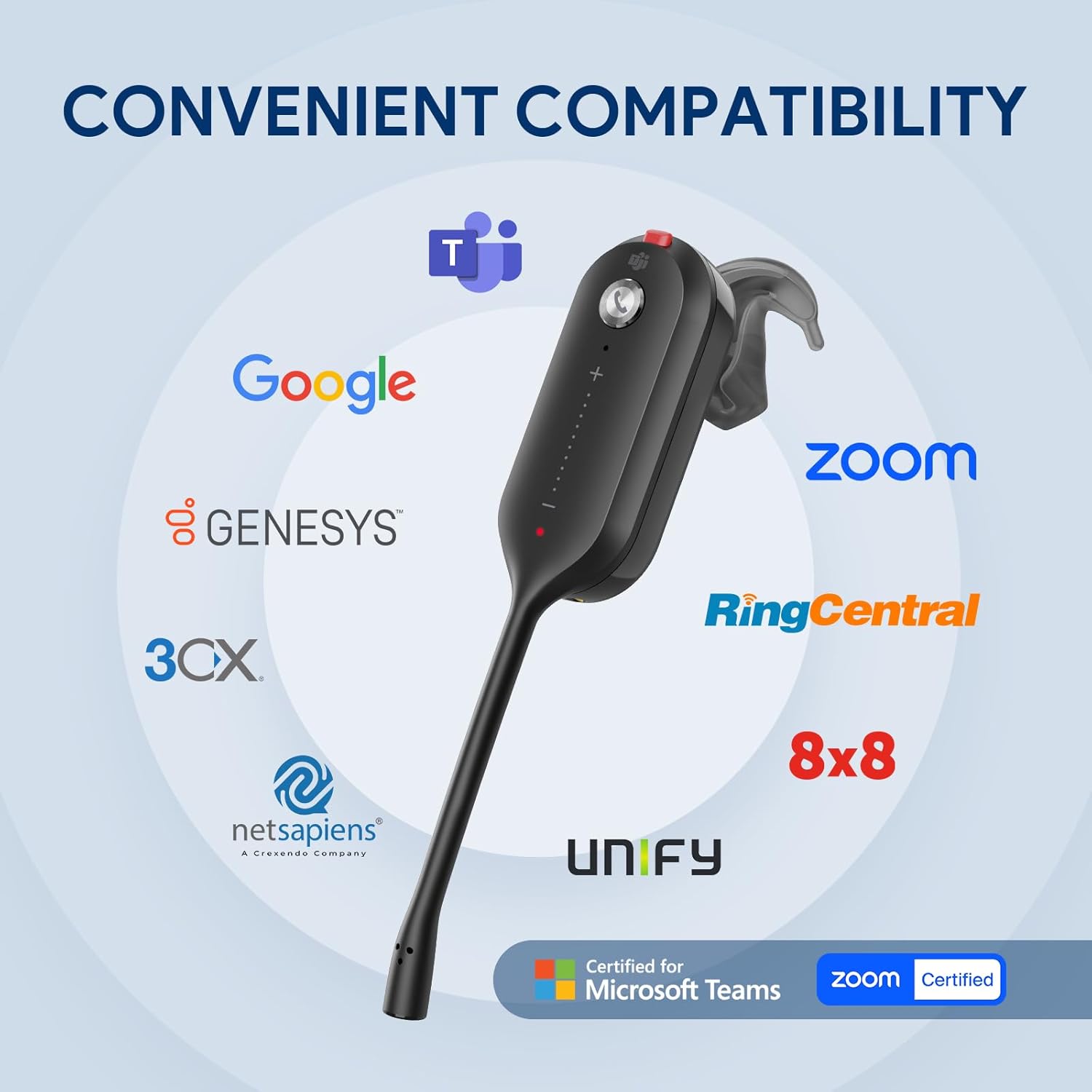 Over-ear DECT wireless headset with noise-cancelling microphone, shown in utilitarian black finish — view 3