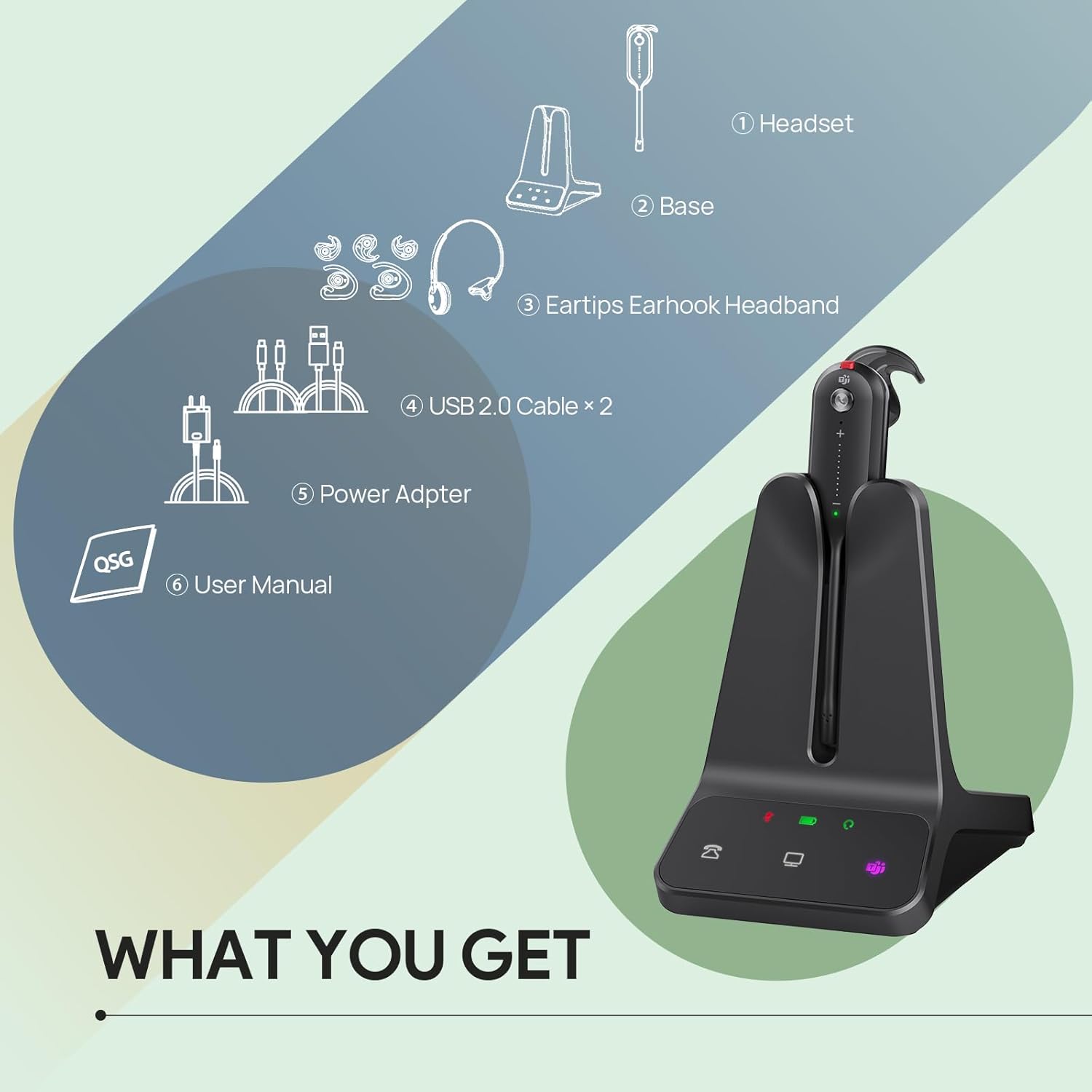 Over-ear DECT wireless headset with noise-cancelling microphone, shown in utilitarian black finish — view 3a