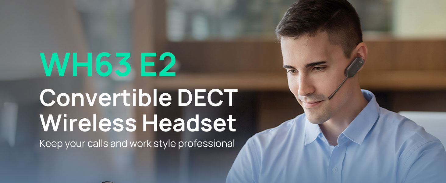 Over-ear DECT wireless headset with noise-cancelling microphone, shown in utilitarian black finish — view 3b