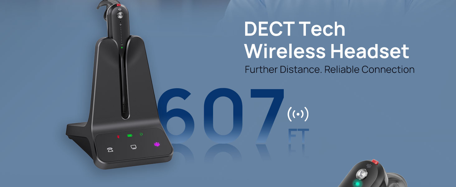 Over-ear DECT wireless headset with noise-cancelling microphone, shown in utilitarian black finish — view 4
