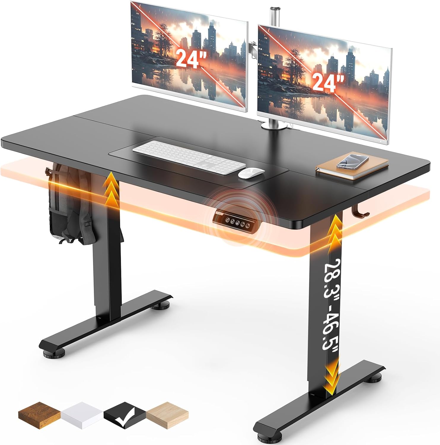 55-inch white electric standing desk with height-adjustable frame and wooden desktop — view 4