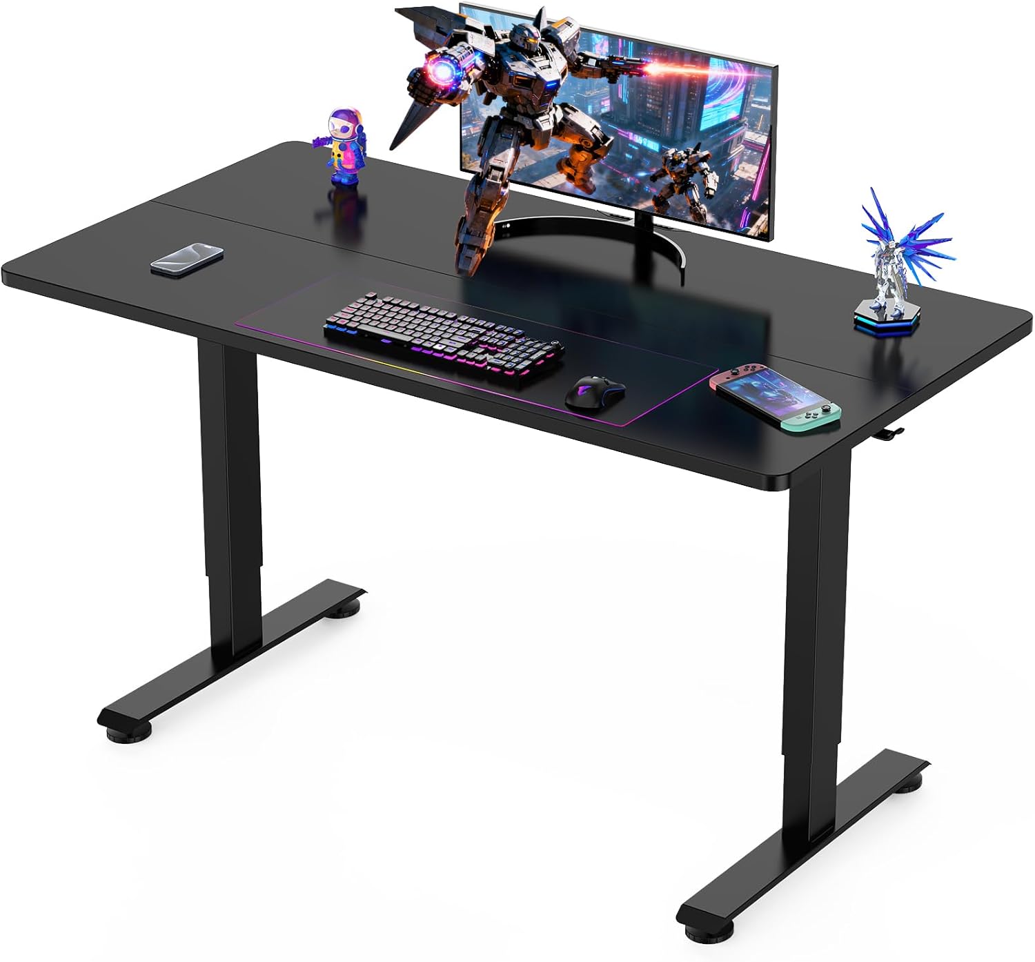 55-inch white electric standing desk with height-adjustable frame and wooden desktop — view 5b