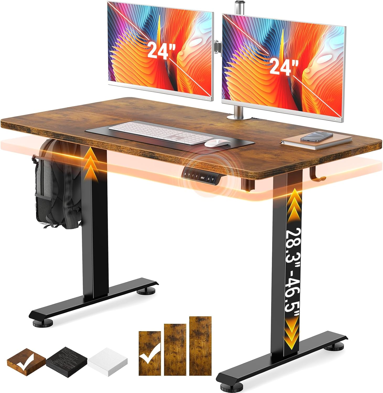 55-inch white electric standing desk with height-adjustable frame and wooden desktop — view 6