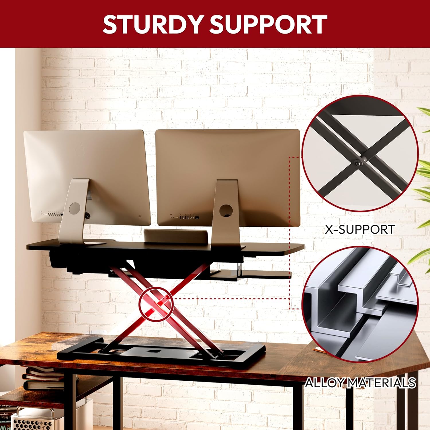 35-inch electric standing desk converter in black with height-adjustable riser and keyboard tray โ view 2