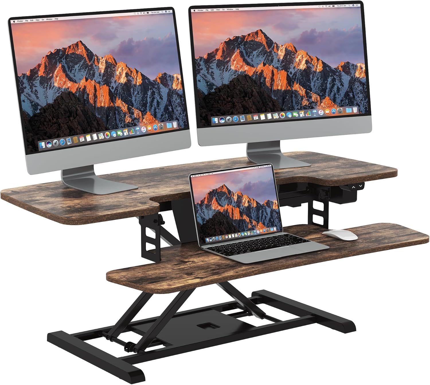 35-inch electric standing desk converter in black with height-adjustable riser and keyboard tray โ view 4