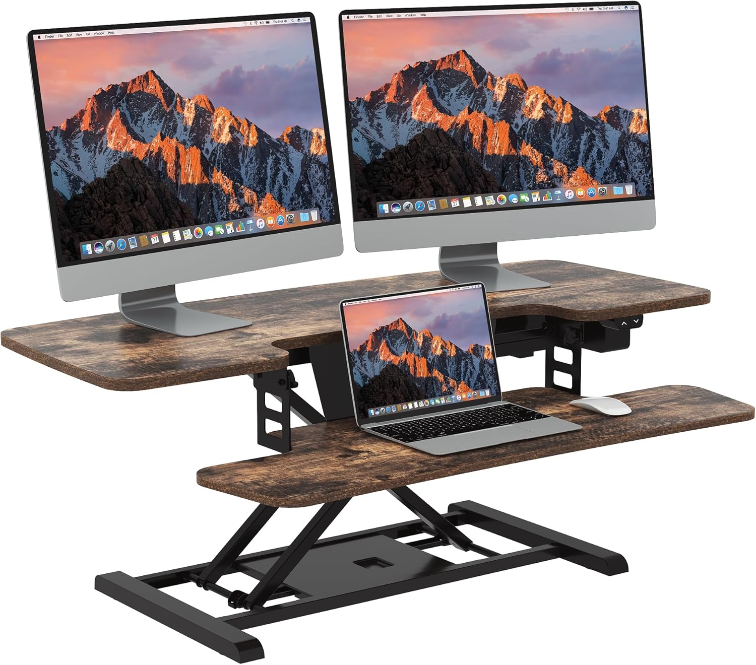 35-inch electric standing desk converter in black with height-adjustable riser and keyboard tray โ view 5
