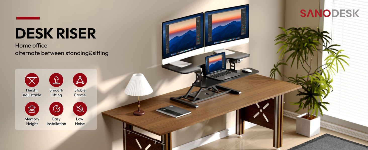 35-inch electric standing desk converter in black with height-adjustable riser and keyboard tray — view 5b
