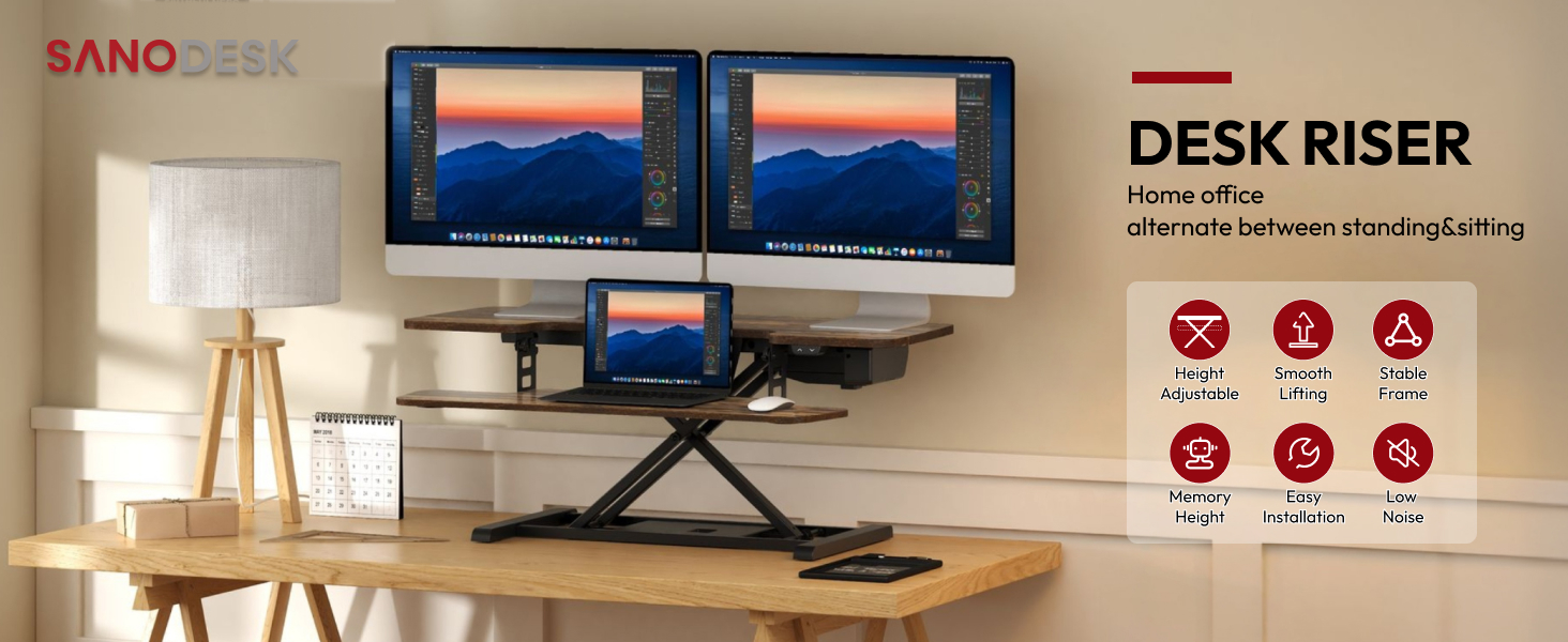 35-inch electric standing desk converter in black with height-adjustable riser and keyboard tray — view 6