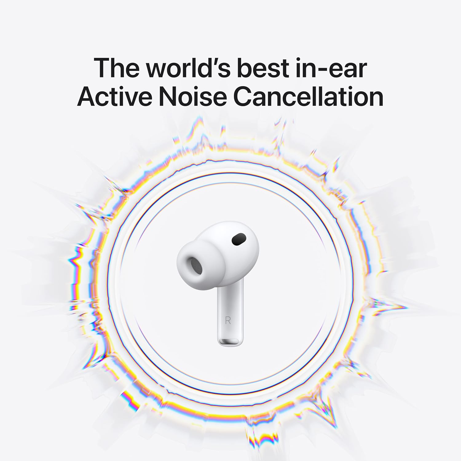Apple AirPods Pro 3 wireless earbuds with charging case, premium white finish, showing in-ear design and USB-C charging port โ side
