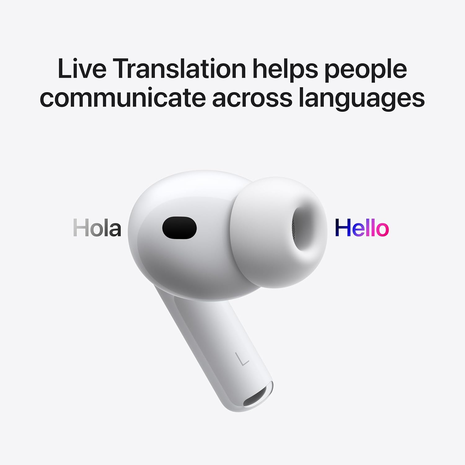 Apple AirPods Pro 3 wireless earbuds with charging case, premium white finish, showing in-ear design and USB-C charging port — view 2