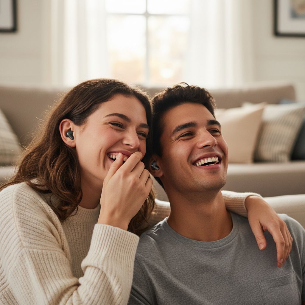 Apple AirPods Pro 3 wireless earbuds with charging case, premium white finish, showing in-ear design and USB-C charging port โ view 3b
