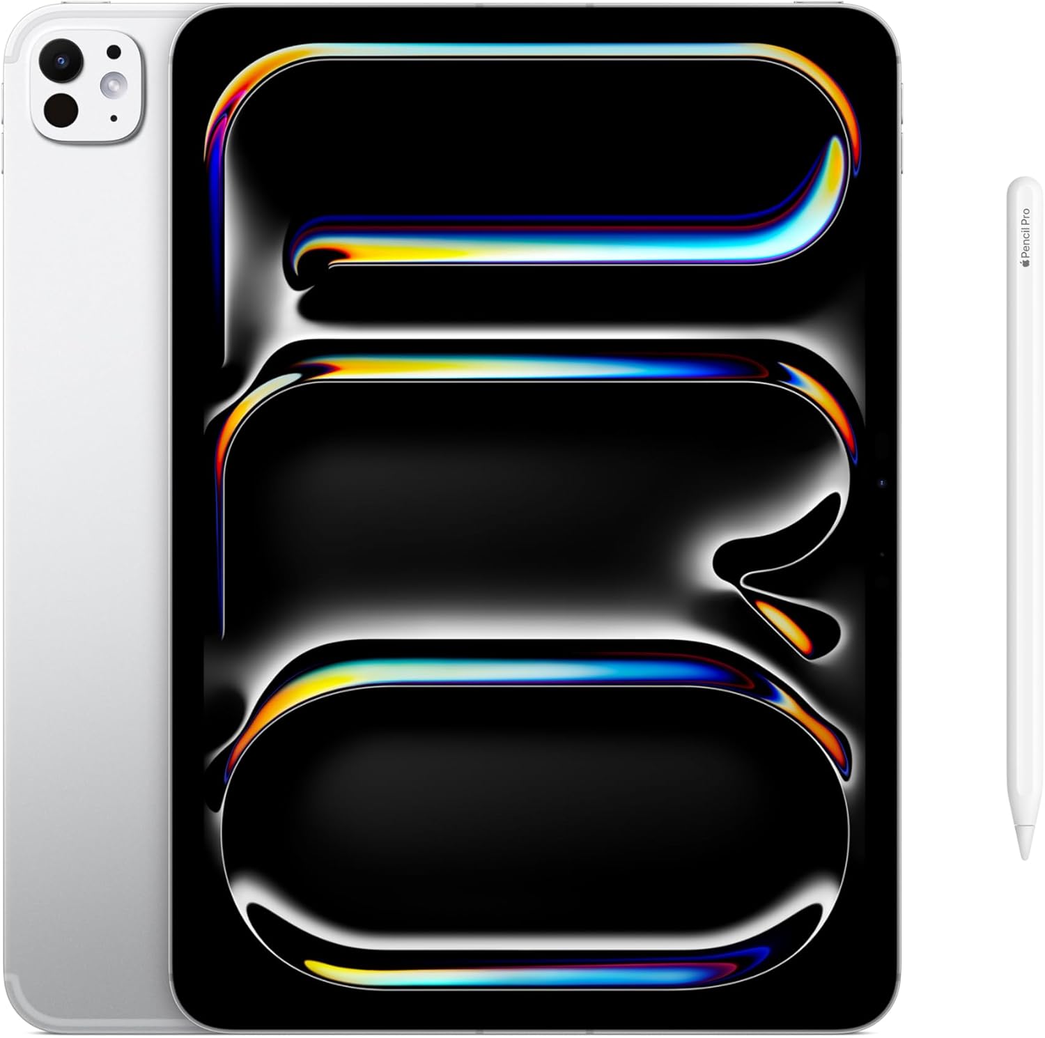 Apple iPad Pro 11-inch M5 tablet with Ultra Retina XDR display in space black, front and back view showing 12MP cameras and LiDAR scanner — view 5a