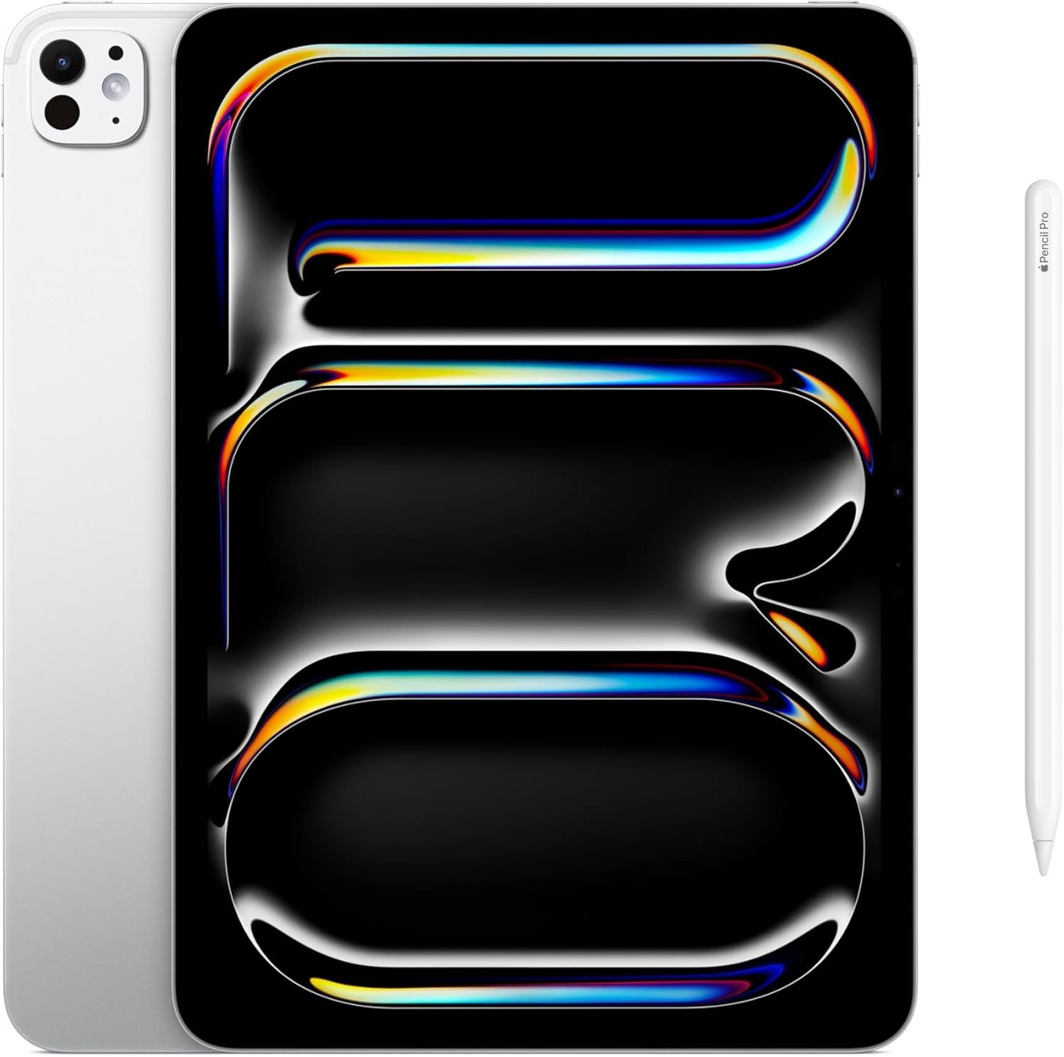 Apple iPad Pro 11-inch M5 tablet with Ultra Retina XDR display in space black, front and back view showing 12MP cameras and LiDAR scanner — view 7a